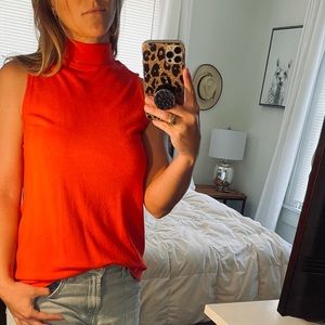 Hot orange half turtle neck sleeveless top